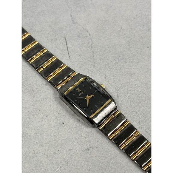 Pulsar Watch Womens 19mm Rectangle Gray Gold Tone Quartz 6.25" New Battery - Picture 1 of 12